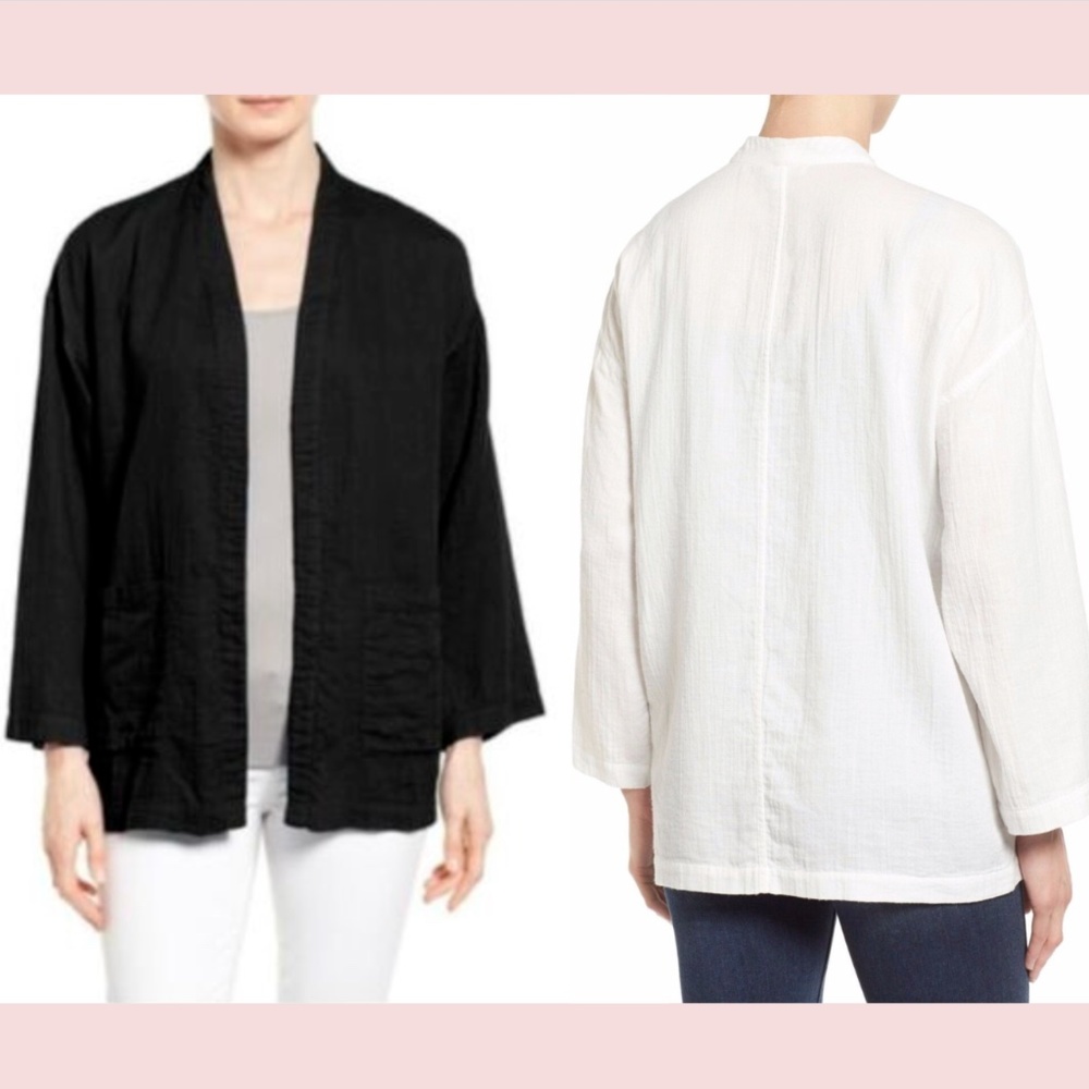 NWD‎ $258 Eileen Fisher [ XS ] Long Boxy Organic Cotton Jacket in Black